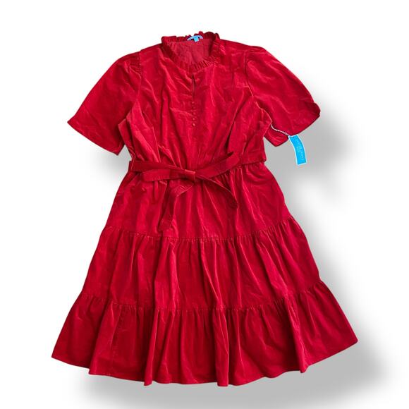 Draper James RSVP NWT Corduroy Ruffle Puff‎ Sleeve Dress Womens Size 1X Red - Picture 1 of 9